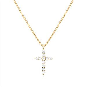 14K Gold Plated Cubic Zirconia Cross Pendant Necklace 20 Inch Chain